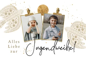 Glückwunschkarte weiße Tauben Fotocollage Jugendweihe