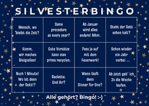 Grußkarte Neujahr Silvesterbingo 