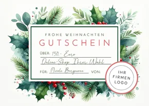 Gutscheinkarte Weihnachten Mistelzweige Ilex mit Logo