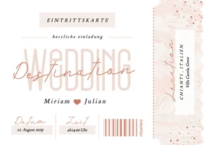 Hochzeitseinladung Ticket-Form rosa 'Destination Wedding'