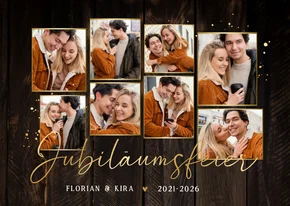 Jubiläumskarte Fotocollage Holzoptik 5. Hochzeitstag