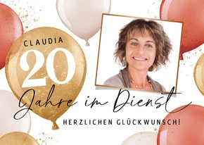 Karte Glückwunsch Dienstjubiläum Foto & rostrote Luftballons