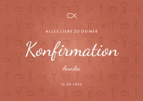 Karte orange Gratulation Konfirmation kleine Symbole 