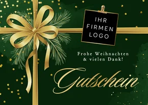 Karte Weihnachtsgutschein Goldschrift mit Schleife