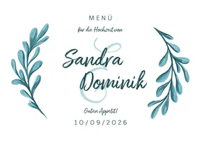 Menükarte zur Hochzeit mit gemalten Zweigen