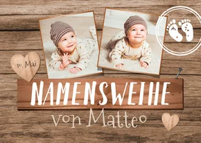 Namensweihe Einladungskarte Fotos auf Holz