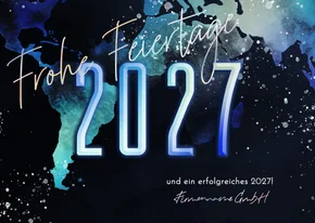Neujahrskarte geschäftlich Landkarte in Aquarelloptik 2027