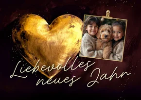 Neujahrskarte goldenes Herz mit Foto