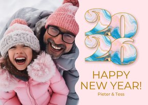 Neujahrskarte Marmor-Effekt 2026 rosa mit Foto
