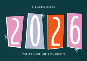 Neujahrskarte Retrolook bunte Zahlen