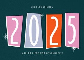 Neujahrskarte Retrolook bunte Zahlen