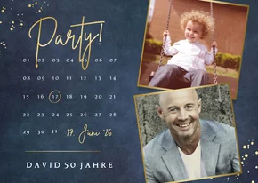 Partyeinladung Geburtstag blau Kalender & Fotos