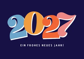 Postkarte bunte 2027 auf dunkelblau