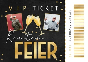Rentenfeier Einladungskarte Ticketlook Retro