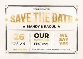 Save-the-Date-Karte Vintage-Ticket 