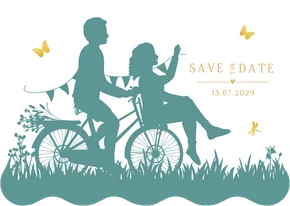 Save-the-Date Wellenkarte Paar Scherenschnitt Fahrrad