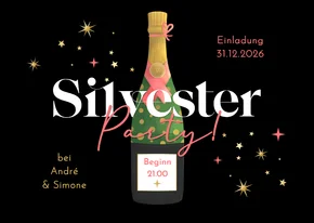 Silvester-Party Einladungskarte Sektflasche