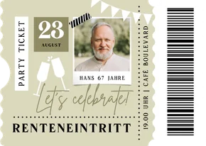 Ticket Einladungskarte Renteneintritt Foto