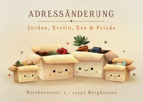 Umzugskarte Familie Kartons mit Gesicht Adressänderung 