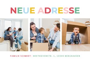 Umzugskarte Fotoreihe & bunte Schrift 