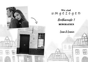 Umzugskarte schwarz-weiß Illustration und Fotos