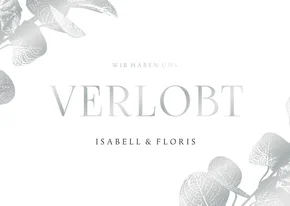 Verlobungskarte Eukalyptus Silber