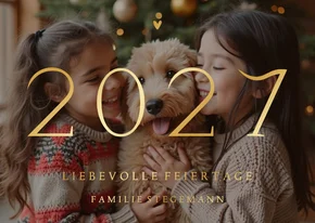 Weihnachtliche Fotokarte Goldschrift 2027 Weihnachtsgrüße
