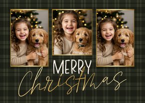 Weihnachts-Fotocollage-Karte Tartan Karo dunkelgrün