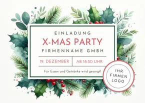 Weihnachtsfeier Einladungskarte Firma botanisch Aquarell