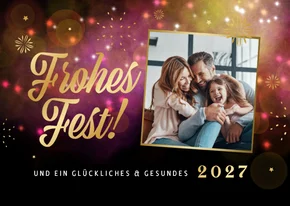 Weihnachtsgrüße Foto und Sterne Feuerwerk