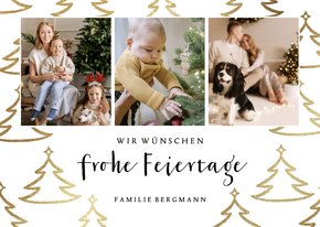 Weihnachtskarte 3 Fotos schlicht mit Weihnachtsbäumen 