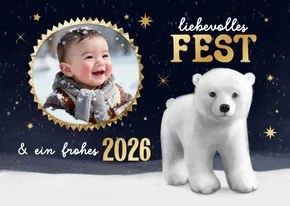 Weihnachtskarte Eisbär im Schnee Foto Sterne Nachthimmel