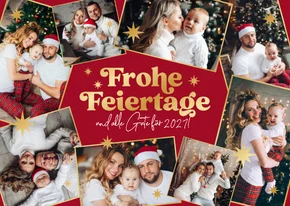 Weihnachtskarte Fotocollage 8 Fotos rot und gold