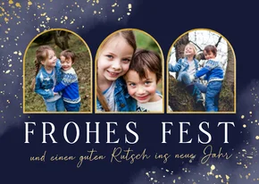 Weihnachtskarte Fotocollage Dunkelblau Goldsprenkel