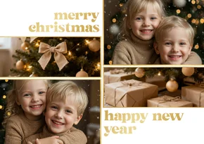 Weihnachtskarte Fotokollage schlicht weiß gold