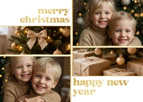 Weihnachtskarte Fotokollage schlicht weiß gold