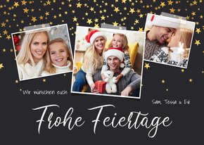 Weihnachtskarte 'Frohe Feiertage' 3 Fotos und Sterne