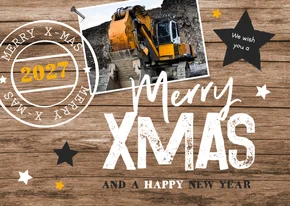 Weihnachtskarte geschäftlich Holzlook, Sterne und Stempel