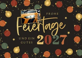 Weihnachtskarte Kunden Foto und Weihnachtskugeln