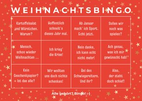 Weihnachtskarte lustiges Weihnachtsbingo