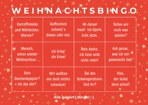 Weihnachtskarte lustiges Weihnachtsbingo