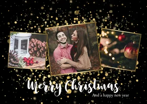 Weihnachtskarte mit Fotocollage und Tupfen in Goldlook