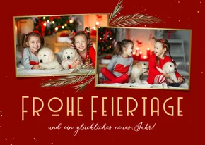 Weihnachtskarte Rottöne mit Fotos und Zweigen