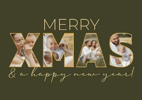 Weihnachtskarte XMAS Fotocollage Buchstaben dunkelgrün
