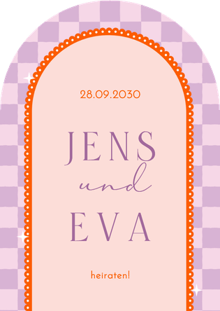 Einladungskarte Bogenform Kariert Hochzeit