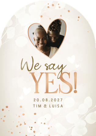 Hochzeitskarte Bogenform Botanisch Foto Kupferherzen