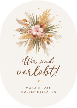 Verlobungskarte Einladung Boho Trockenblumegesteck oval
