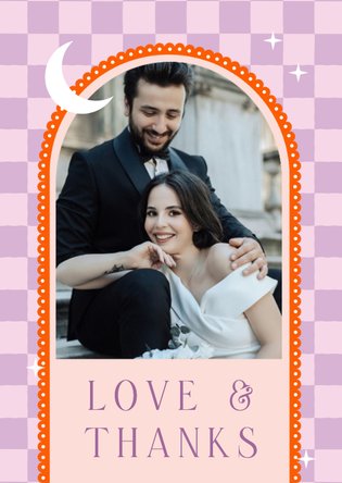 Dankeskarte Karomuster mit Foto Hochzeit