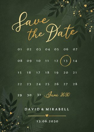 Dunkelgrün Save the Date Botanisch Goldkleckse