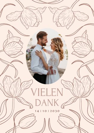 Foto-Dankeskarte Tulpen Linienzeichnung Beige